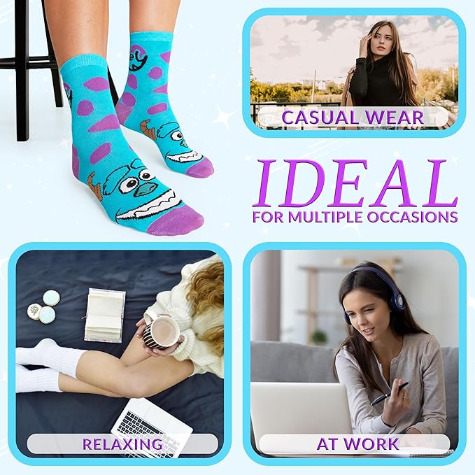 Disney Socks for Women and Teens, Pack of 5 or 6, US Size 4‑9, Soft and Breathable Novelty Socks Cozy Gifts for Women