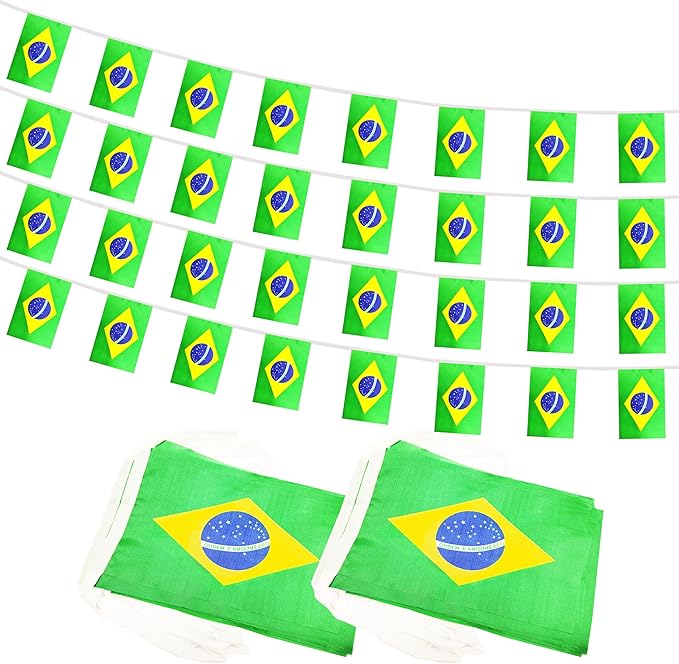 Yamiuo 100 Feet Brazil String Flag, 76 Pcs Brazilian Banner Flag, Small Mini World Banner Flags for Sports Events, Bars Decorations, School Festivals, Party Decorations, Celebrations (Brazil)