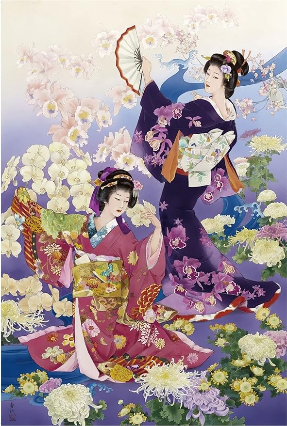 Funnybox Kimono Dancing Geisha Beauty Paintings by Haruyo Morita- Wooden Jigsaw Puzzle 1000 Piece for Teens and Family