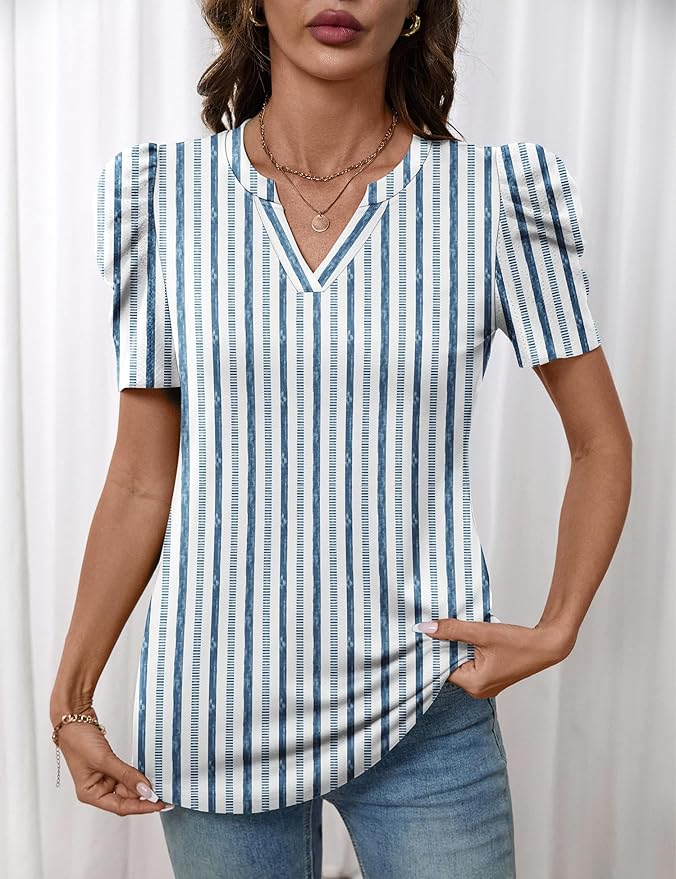 Lomon Spring Summer Tops for Women 2026 V Neck Puff Short Sleeve Tops Fashion Trendy Work Blouses Dressy Casual S-XXL