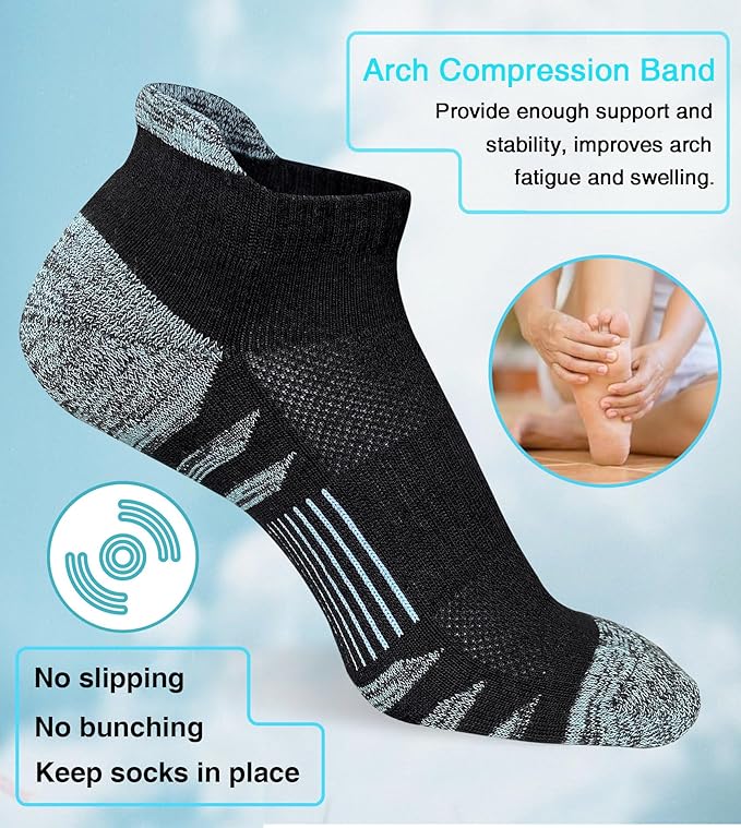 Heyoboy Womens Ankle Anti-blister Thick Cushioned Wicking Odor Resist Athletic Running Socks 5 Pairs
