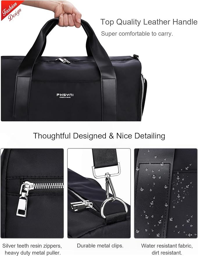 Gym Bag for Women with Shoe Compartment & Wet Pocket - Duffle Bag for Travel Sports Fitness Workout Athletic, 19“-Medium, Black