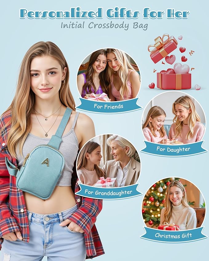 Gifts for 6 7 8 9 10 11 12 13 14 15 16 Year Old Girls, Initial Cross Body Fanny Pack, Cute Sling Purse for Teens, Travel Crossbody Bags for Daughter Granddaughter, Tween Girls Trendy Stuff