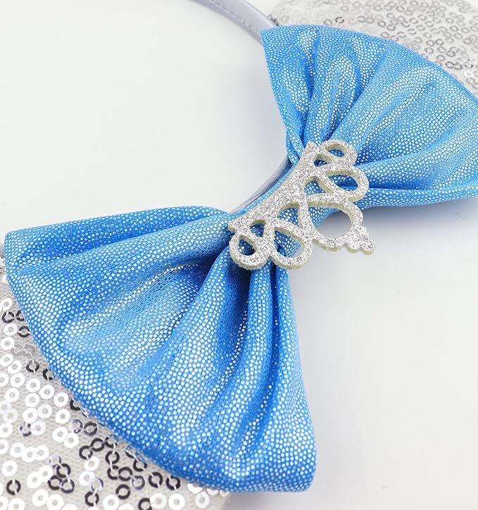 LIHELEI Mouse Ears Headband, Princess Mouse Ears Headbands for Halloween Costume, Princess Party Headwear Hair Accessories for Women -Silver