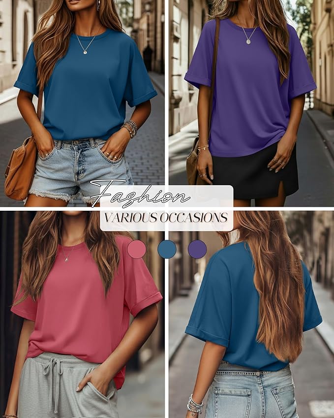 Riyiper 3 Pack Women's Oversized T-Shirt Half Sleeve Summer Tees Casual Loose Fit Crew Neck Basic Tops
