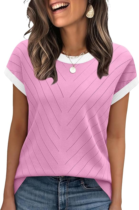 WIHOLL Short Sleeve Sweater for Women Summer Tops 2026 Business Casual Outfits Beach Vacation Clothes