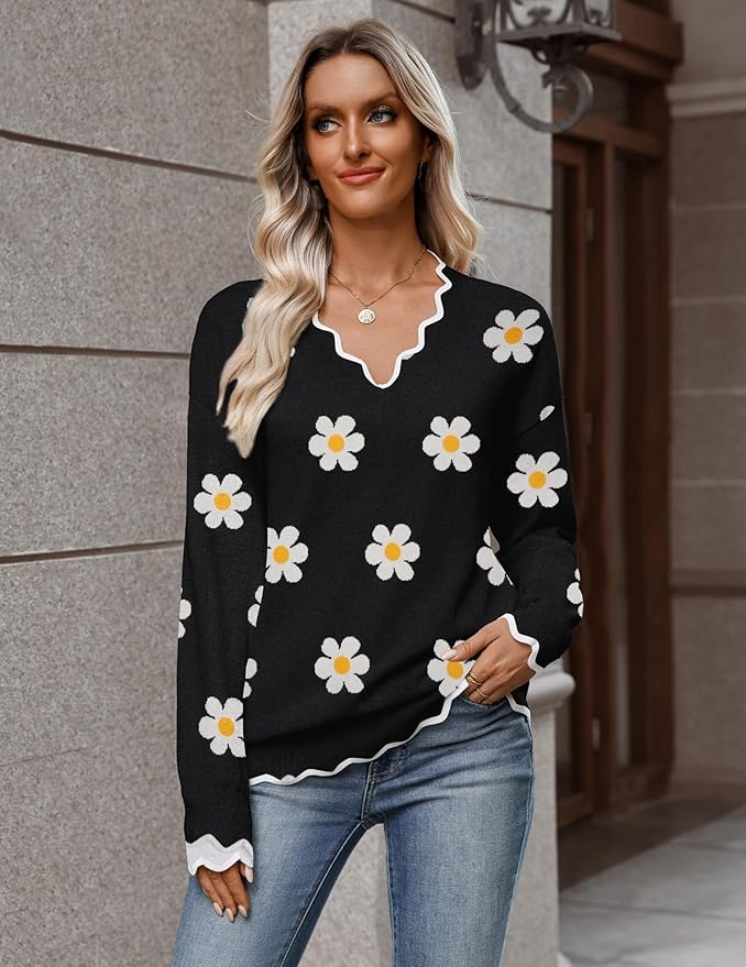 Zeagoo Women's 2026 Fall V Neck Sweater Casual Long Sleeve Lightweight Ribbed Knit Pullover Sweaters Dressy Casual Tops