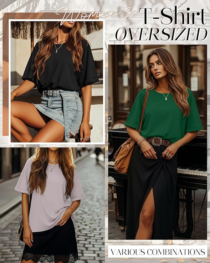 Riyiper 3 Pack Women's Oversized T-Shirt Half Sleeve Summer Tees Casual Loose Fit Crew Neck Basic Tops