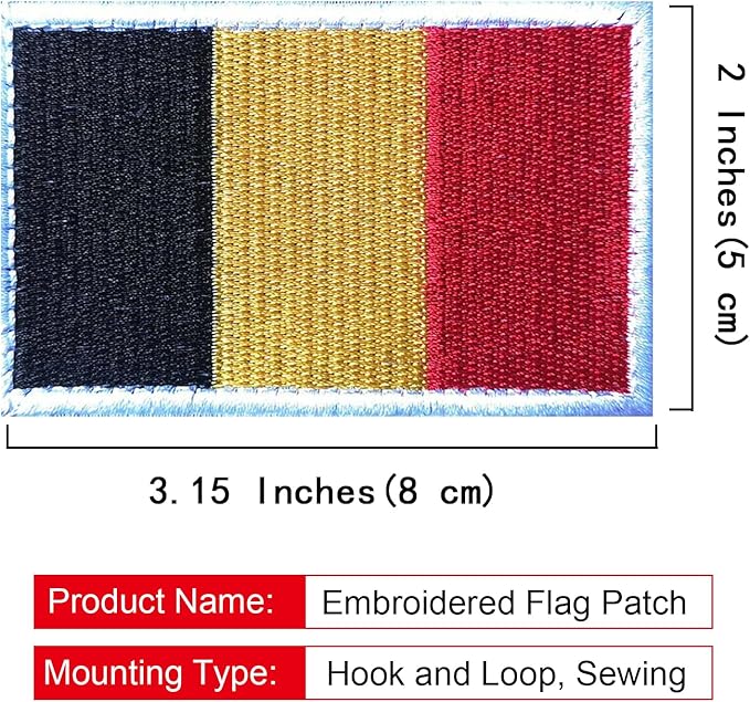 EmWoot 2PCS Belgium Flag Patch Embroidered Morale Patch Military Tactical Patches Hook and Loop