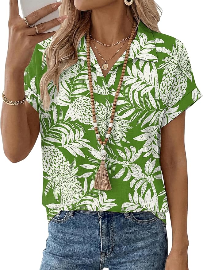 LOMON Women Blouses Spring Summer Tops for Women 2026 Short Sleeve V Neck Dressy Casual Collared Shirts Work Office