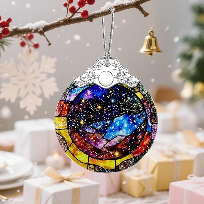 Space Milky Way Stained Glass Ornament – Christmas Ornament, Christmas Tree Decoration & Galaxy Home Decor, Xmas Gift, Housewarming Gift, Gifts for Space Lovers, Friends or Family