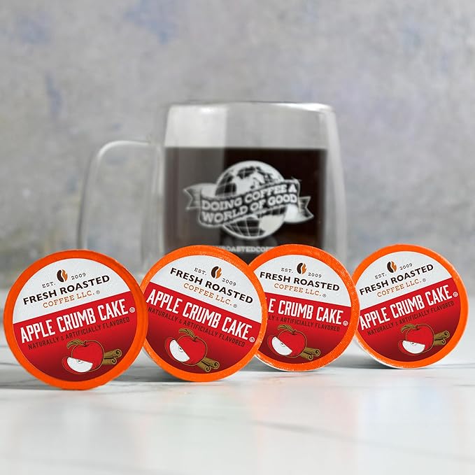 Fresh Roasted Coffee, Apple Crumb Cake, Flavored Coffee Pods, K-Cup Compatible, 24 Count
