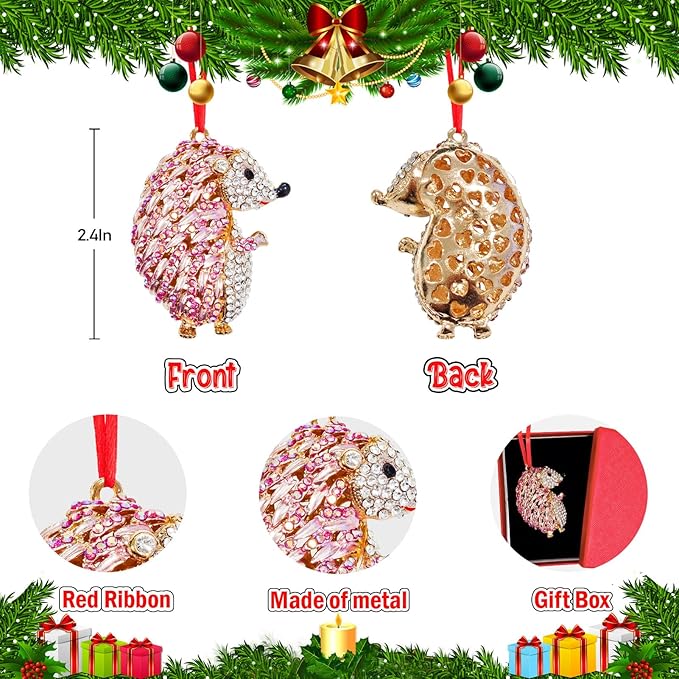 Ushinemi Hedgehog Ornaments for Christmas Tree, Hanging Hedgehog Ornament Xmas Tree Decor, Sparkles Keepsake Gifts for Mom Grandma Women Girls Sisters