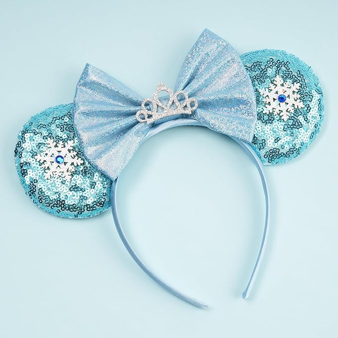 zhezesmila Shiny Mouse Ears for Women Headband Frozen Snow Princess Ears Costume Hair Accessories for Party Theme Park