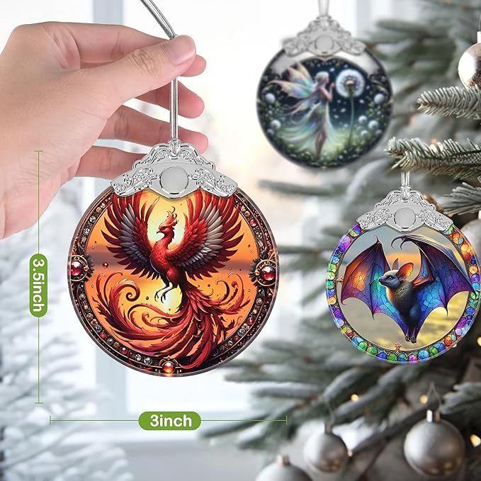 Christmas Ornament, 2025 Ornaments for Christmas Tree, Stained Glass Hanging Ornament, Holiday Ornaments, Unique Gift Idea - Soaring Phoenix