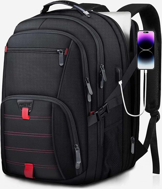 Extra Large Backpack, 18.4 Inch Travel Laptop Backpacks for Men Women with USB Port, 55L Anti Theft Water Resistant College Bussiness TSA Airline Approved Work Computer Backpack, Black