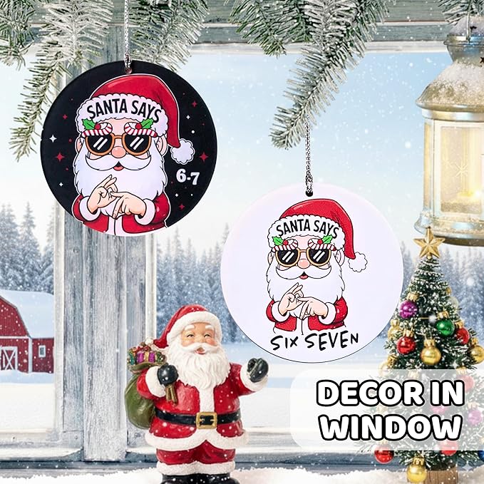 67 Funny Christmas Ornament – 67 Meme Black Santa Says Six Seven Acrylic Ornament, Teen Slang Meme Xmas Tree Decor, Viral for Gen Z Teen Boys Girls