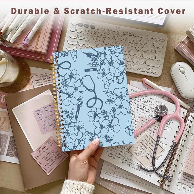 Lacama Nurse Notebook Journal, Blue Nursing School Essentials, Nursing Student Graduation Gifts, Nurse Gifts for Women Nurse Appreciation Gift, Nurses Week Gifts, Stethoscope Flower Spiral Notebook