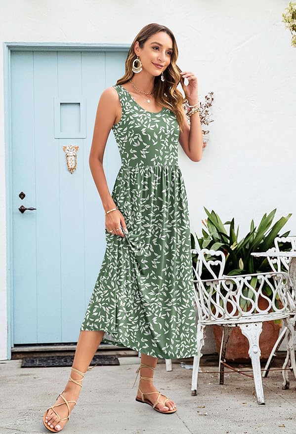 WNEEDU Women's Summer Maxi Dress 2026 Casual Sleeveless Hawaiian Sundress Tropical Long Dress Beach Vacation Outfit