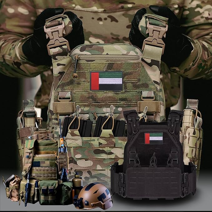 EmWoot 2PCS Arab Emirates Flag Patch Embroidered Morale Patch Military Tactical Patches Hook and Loop(Black Border)