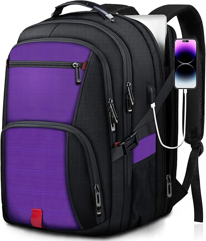 ANTERK Extra Large Backpack, Travel Laptop Backpack, Sturdy TSA Water Resistant 17.3 Inch Carry on Backpacks with USB Port, Anti Theft Business Computer Backpacks Gifts for Men Women, Purple