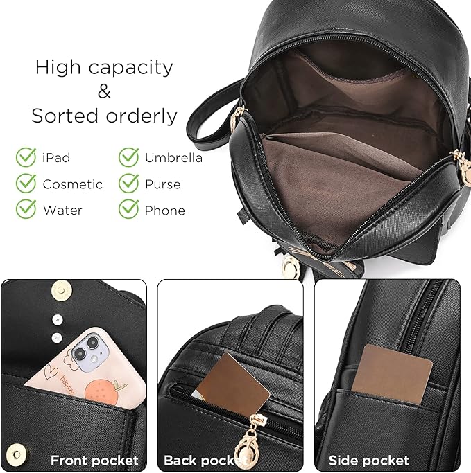 I IHAYNER Girls Fashion Backpack Mini Purse Backpack for Women Small Leather Backpack Purse for Teen Girls with Coin Purse | Backpack Purse, with Coin Purse