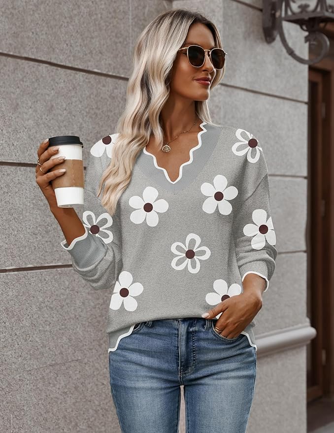 Zeagoo Women's 2026 Fall V Neck Sweater Casual Long Sleeve Lightweight Ribbed Knit Pullover Sweaters Dressy Casual Tops
