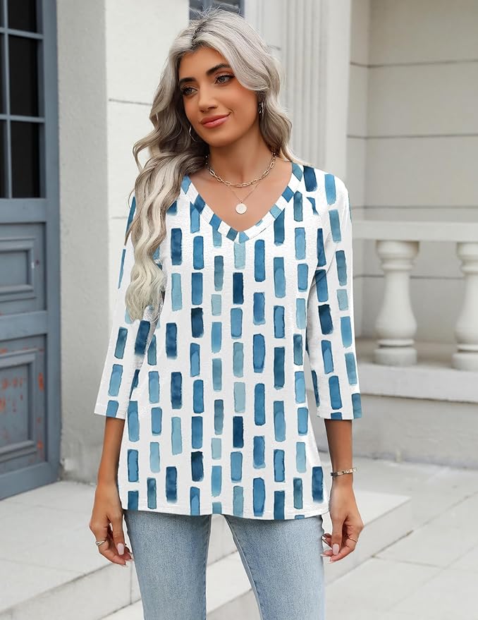 Zeagoo 3/4 Length Sleeve Womens Tops Casual V Neck Shirts Soft Basic Tees Business Work Blouses