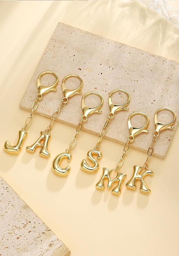 GAOKOXI Gold Bubble Initial Keychain Charm for Women Chunky Bag Purse Charms A-Z Letter Key Chains for Handbag Accessories
