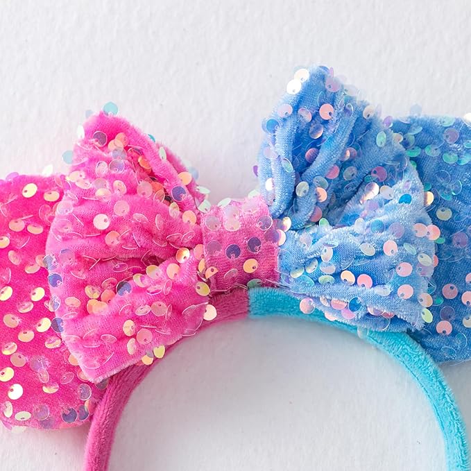 KARETT Sequins Mouse Ears Headband With Glitter Bow Princess Party Decorations For Girls Women
