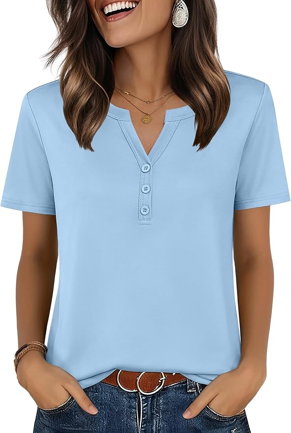 Zeagoo Womens Summer Tops V Neck Short Sleeve Shirts Dressy Casual Blouse Spring Vacation Tshirts Clothes