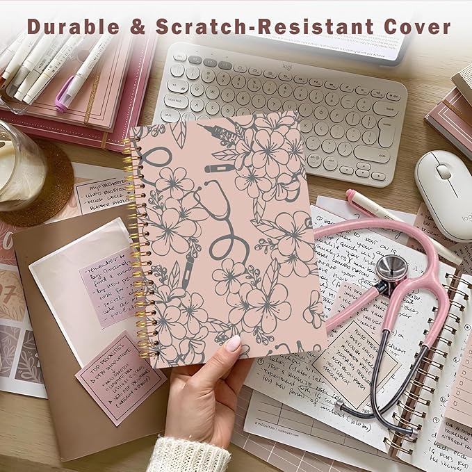 Lacama Nurse Notebook Journal, Nursing School Essentials, Nursing Student Graduation Gifts, Nurse Gifts for Women Nurse Appreciation Gift, Nurses Week Gifts, Stethoscope Flower Spiral Notebook(Brown)