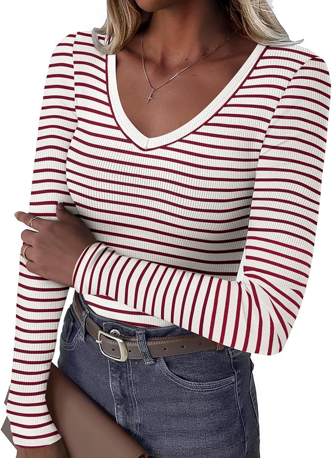 Womens 3/4 Sleeve Scoop Neck Top Ribbed Knit Slim Fitted Casual Basic Tee Shirts 2025 Fall Trendy Work T-Shirt Outfits