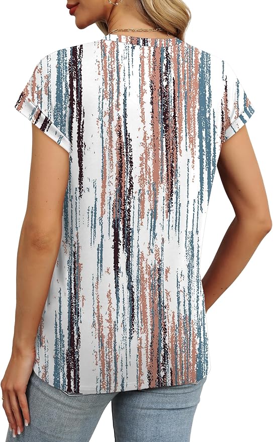 WEESO Womens Summer Tops Trendy 2026 Cap Sleeve T Shirts Crew Neck Pleated Front Beach Vacation Clothes Fashion