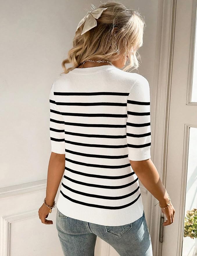 Zeagoo Women Short Sleeve Sweater Summer Crew Neck Dressy Casual Soft Knit Pullover Tops Trendy