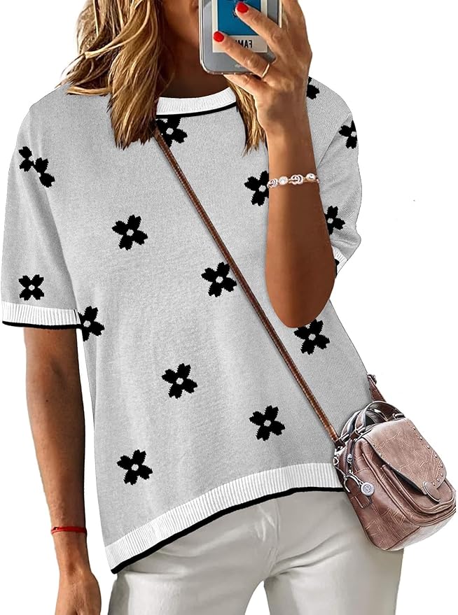 Zeagoo Womens Summer Short Sleeve Tops Crew Neck Lightweight Pullover Sweaters Loose Dressy Casual Blouse Basic Clothes
