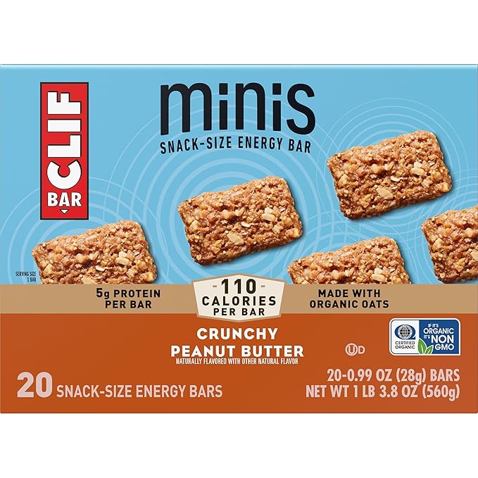 CLIF BAR Minis - Crunchy Peanut Butter - Made with Organic Oats - 5g Protein - Non-GMO - Plant Based - Snack-Size Energy Bars - 0.99 oz. (20 Pack)