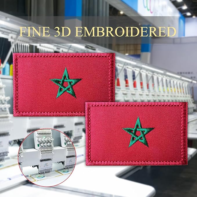 EmWoot 2PCS Morocco Flag Patch Embroidered Morale Patch Military Tactical Patches Hook and Loop