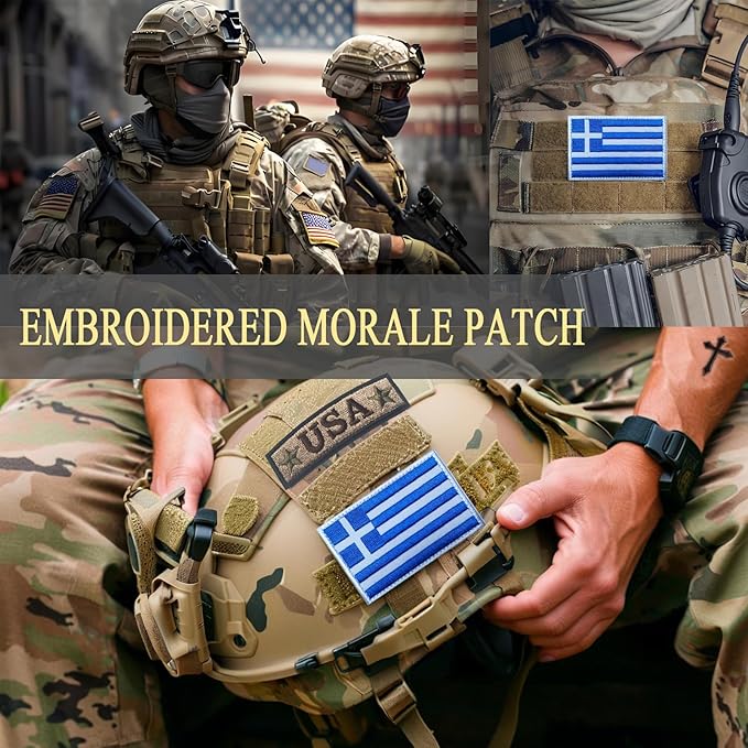 EmWoot 2PCS Greece Flag Patch Embroidered Morale Patch Military Tactical Patches Hook and Loop(Greece 01)