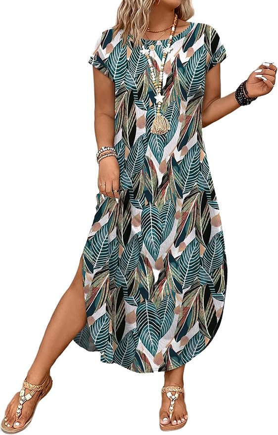 WIHOLL Summer Dresses Cap Sleeve Crewneck Maxi Long Casual Dress with Pockets Beach Vacation Sundresses 2026 Trendy