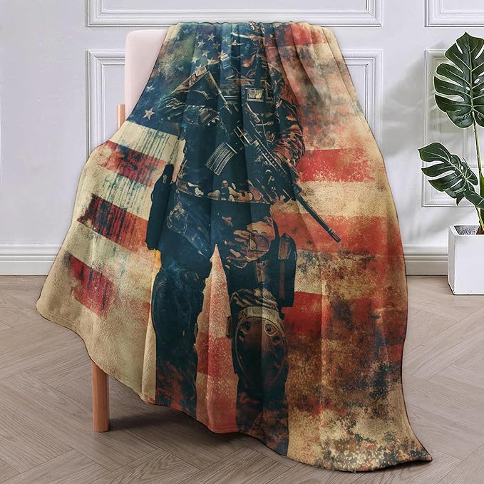 Police Blanket, Soft Warm Lightweight Cozy Plush American Flag Throw for Bed, Sofa, Office, Home Decor, Graduation Gifts for Dad, Son, Husband, Men 50"x40"