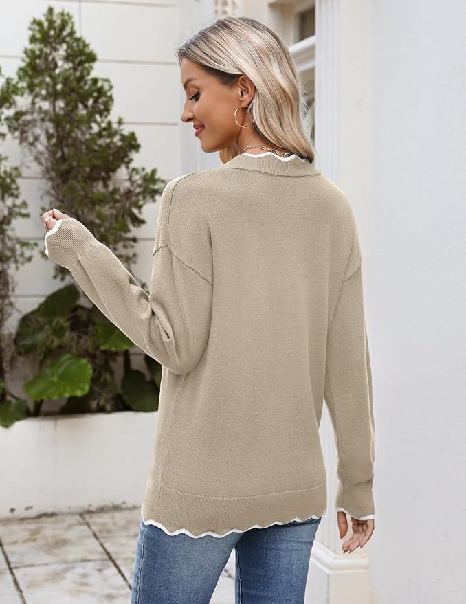 Zeagoo Women's 2026 Fall V Neck Sweater Casual Long Sleeve Lightweight Ribbed Knit Pullover Sweaters Dressy Casual Tops