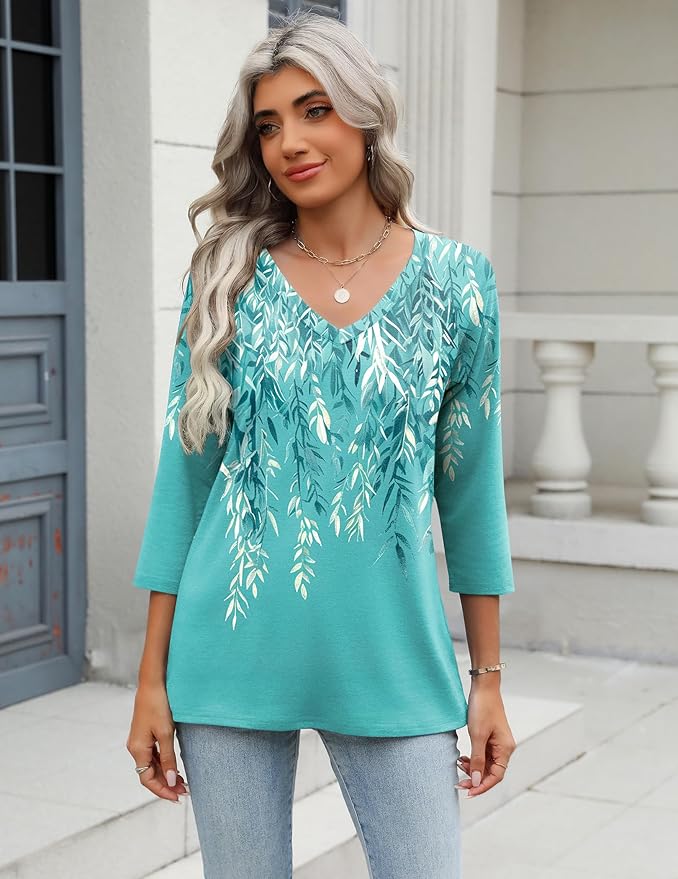 Zeagoo 3/4 Length Sleeve Womens Tops Casual V Neck Shirts Soft Basic Tees Business Work Blouses