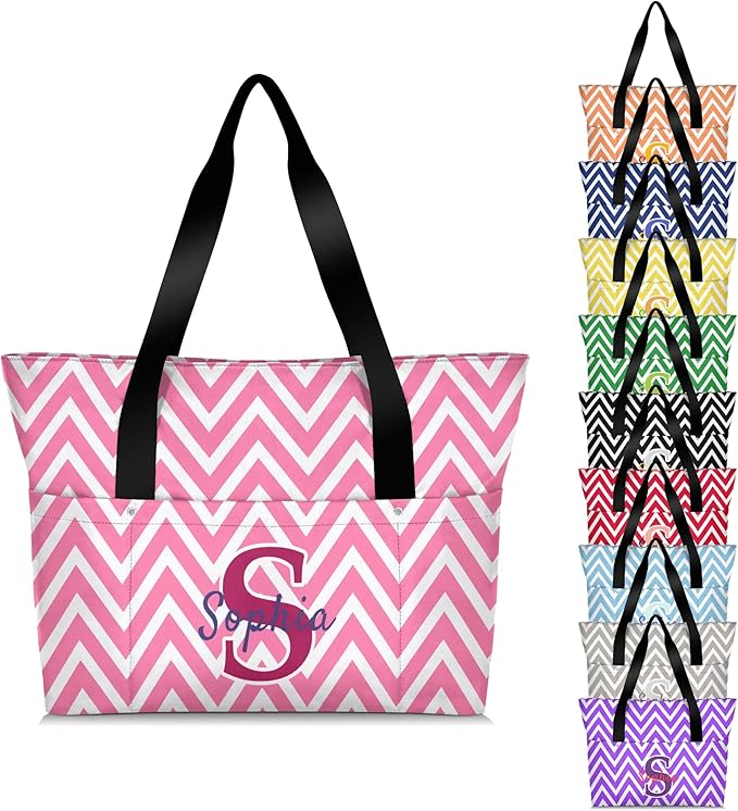Custom Tote Bag for Women with Name Monogram for Work, Shopping, Travel, Beach
