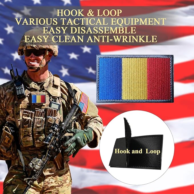 EmWoot 2PCS Romania Flag Patch Embroidered Morale Patch Military Tactical Patches Hook and Loop