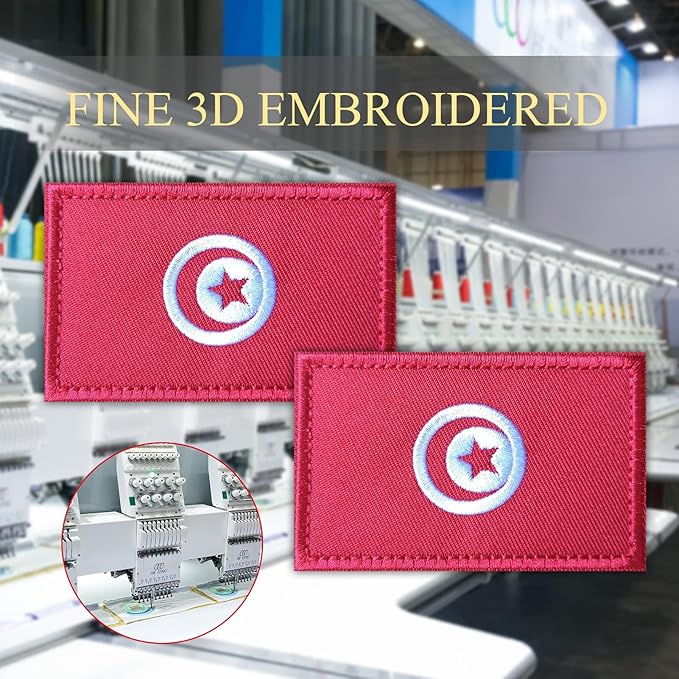 EmWoot 2PCS Tunisia Flag Patch Embroidered Morale Patch Military Tactical Patches Hook and Loop