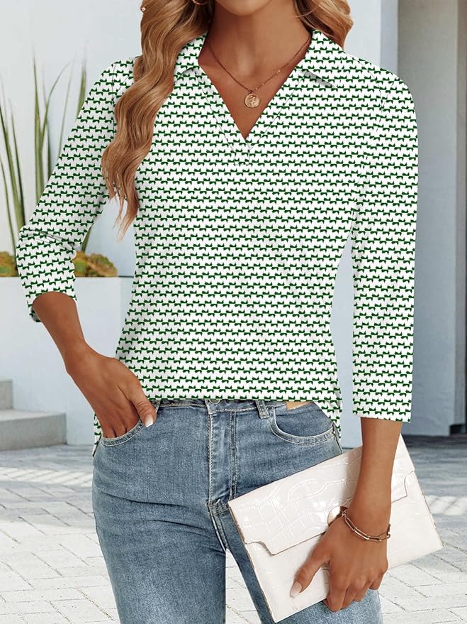 3/4 Length Sleeve Womens Tops Dressy Casual V Neck Polo Shirts Business Work Blouses 2025 Trendy Tunic Top