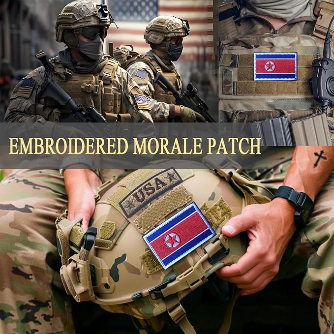 EmWoot 2PCS North Korea Flag Patch Embroidered Morale Patch Military Tactical Patches Hook and Loop