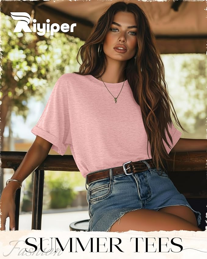 Riyiper 3 Pack Women's Oversized T-Shirt Half Sleeve Summer Tees Casual Loose Fit Crew Neck Basic Tops
