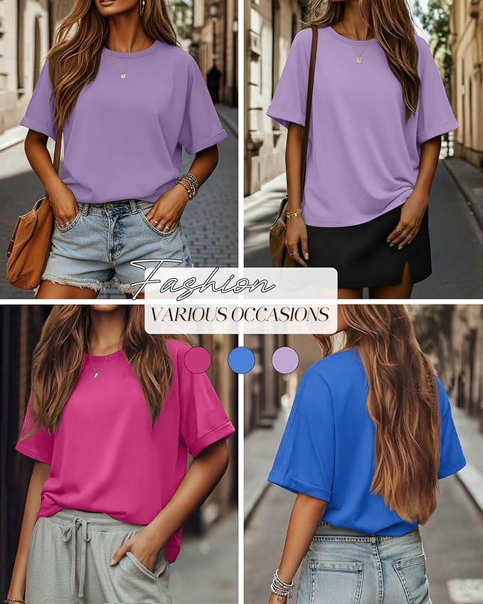 Riyiper 3 Pack Women's Oversized T-Shirt Half Sleeve Summer Tees Casual Loose Fit Crew Neck Basic Tops